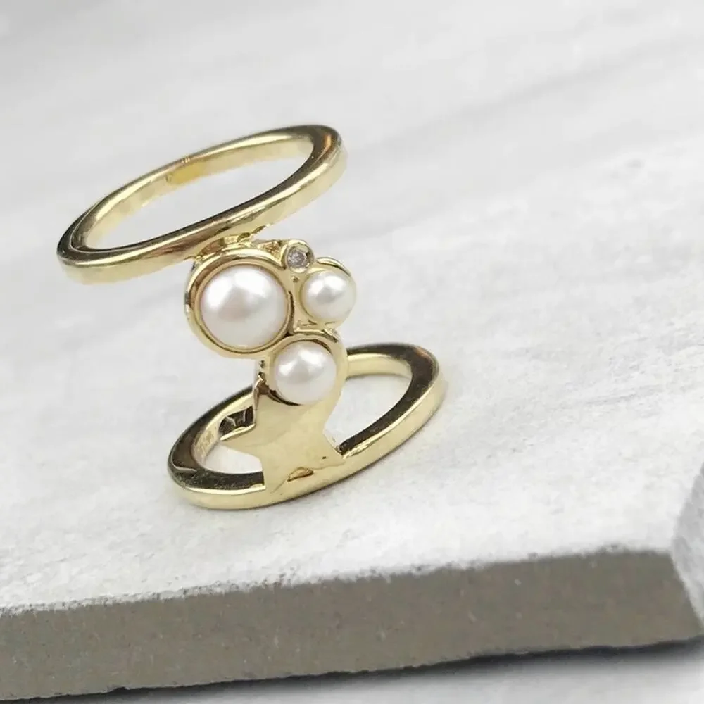 NEW Anthropologie Gold & Pearl Star Galaxies Ring